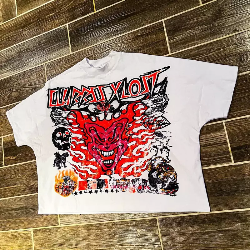 Harajuku moda uliczna oversize graficzna koszulka dla par y2k top hiphop goth całkowicie z bawełny amerykański materiał koszule damskie ubrania