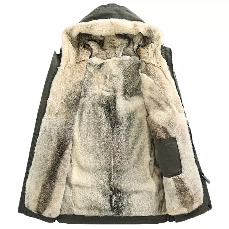 Tcyeek-Chaqueta de piel auténtica para hombre, abrigos con capucha, Parkas de longitud media, ropa de piel de Lobo, abrigo grueso informal LM, 2022