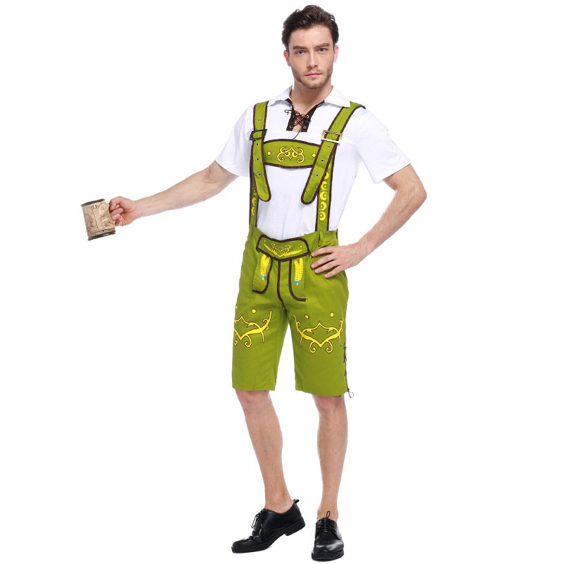 Bavarian Shorts Costume Men Adulto Beer Festival Garçom Suit Tradicional Oktoberfest Clothing Set Verde Marrom