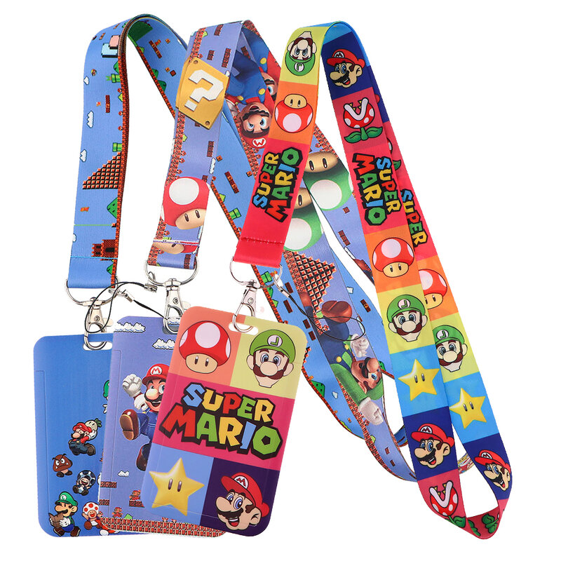 Шнурок с мультяшными героями игры Марио для ключей, чехол для удостоверения личности, держатель для бейджа, брелок для ключей в деловом стиле, аксессуары для ключей