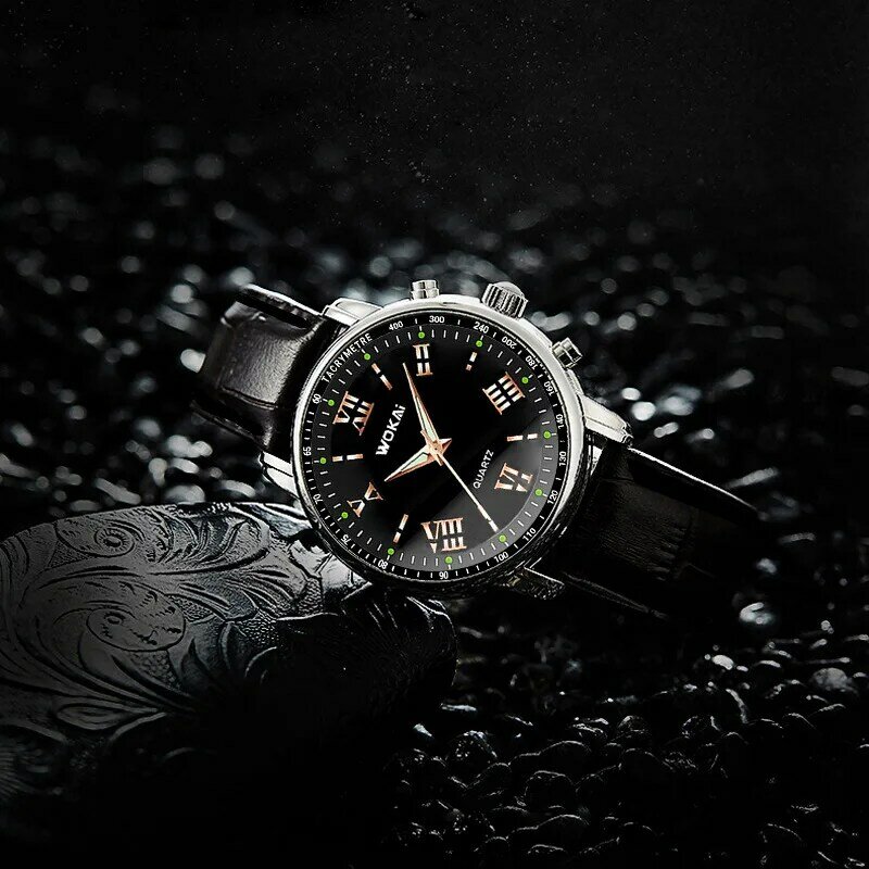 WOKAI Men's Watches Men Casual Business Watches Leather Band Quartz Wristwtaches Men Gift Cheap Price Dropshipping Reloj Hombre