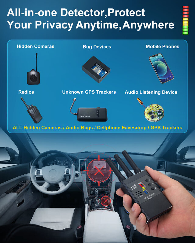 G638 Wireless Hidden Camera Detector Anti Spy Gadgets GSM Gear Listening Device Wifi RF Signal Espionnage Eavesdropping Scanner