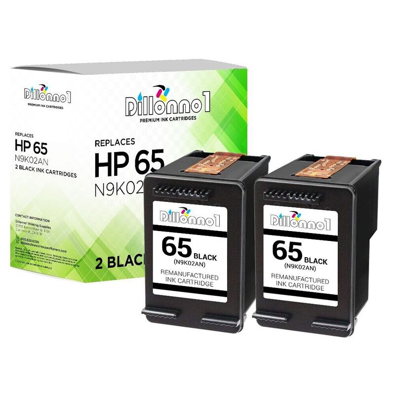 Inchiostro nero 2PK HP 65 rigenerato per Deskjet 2600 serie 3700 Envy 5000 Series