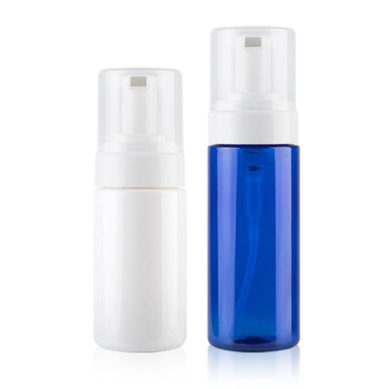 Прозрачный синий шампунь, лосьон, фотопомпа, бутылки для вспенивания жидкого мыла, взбитые муссы, бутылки