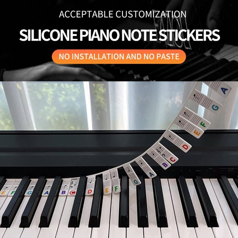 Teclado Piano Adesivos para 88/61 Key, removível Piano Keyboard Nota Etiquetas para Aprendizagem Piano Guia Notas para Iniciante