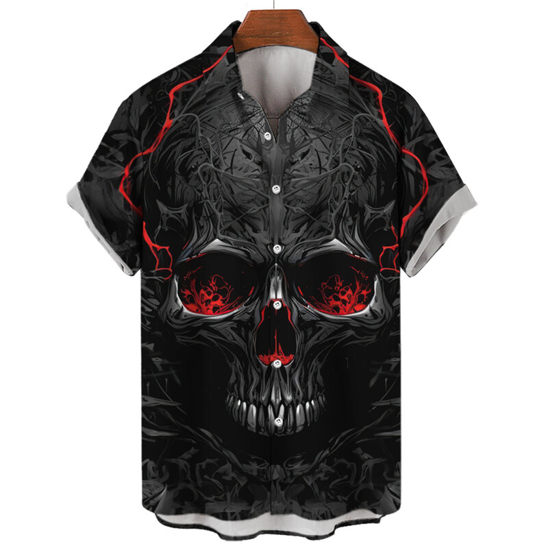 Heren Hawaiian Shirts 3d Print Skull Graphics Mode Knoop Korte Mouw Revers Streetwear Hawaiian Blouse Shirts Voor Heren Zomer