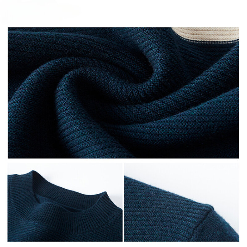 Herren verdickter Strick pullover mit Samtgarn-Jacquard muster in drei Farben-junger lässiger modischer Vintage-Pullover