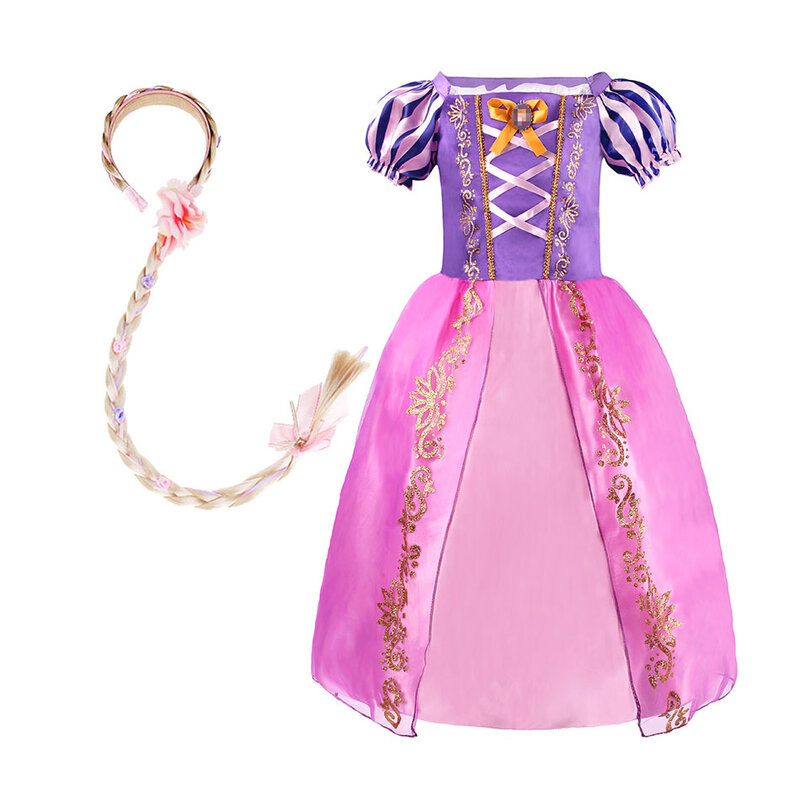Gaun Rapunzel Anak Perempuan Kostum Putri Gadis Karnaval Penyamaran Kusut Anak-anak Pakaian Gaun Pesta Ulang Tahun 2-8 Tahun