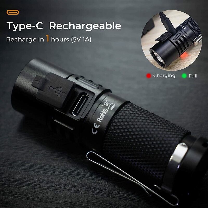 Sofirn SC21 USB C Rechargeable LED Flashlight 16340 Mini Torch 1000LM LH351D 90CRI with Magnet Tail