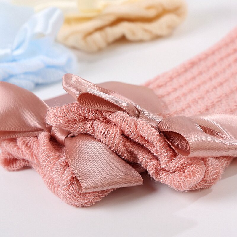 Milsie-Chaussettes hautes pour bébés filles, bas en maille fine et respirante avec nœud, jambières pour nourrissons de 0 à 3 ans