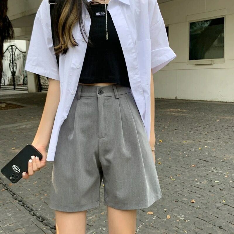 Women's High Waisted Loose Thin Suit Shorts Summer New Commuting Style Middle Pants Female Casual A-Line Mini Trousers