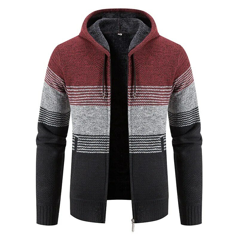 Suéter masculino casual listrado com capuz, casaco quente espessado de lã, alta qualidade, plus size 4XL, nova moda, outono e inverno, 2023
