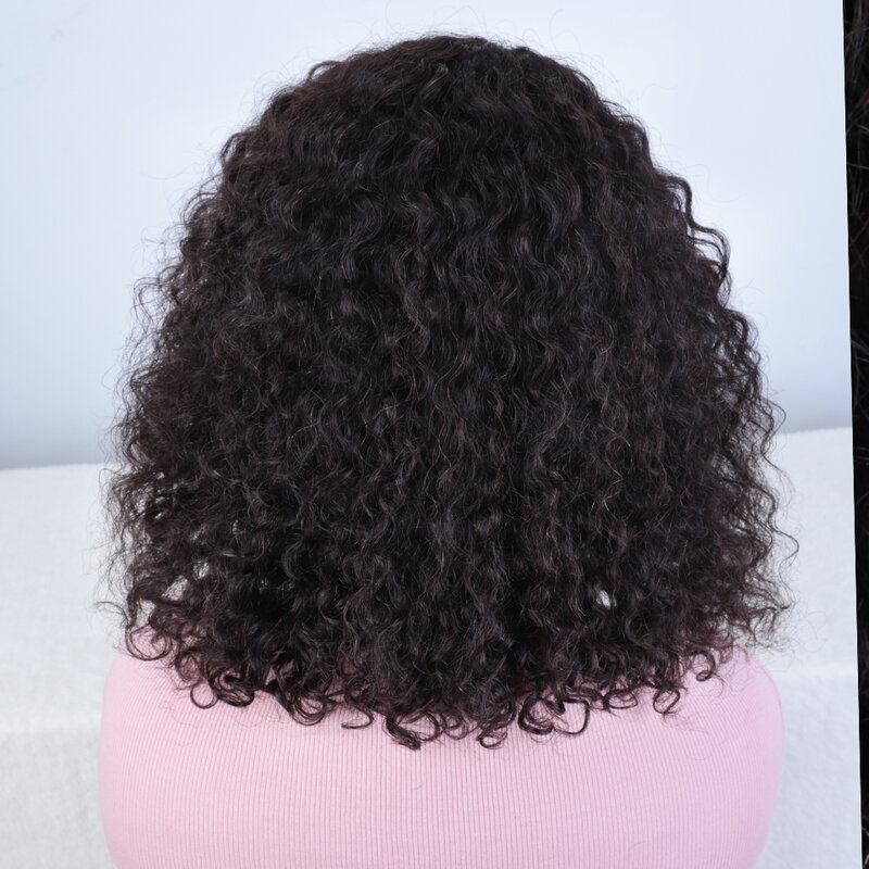 Gestroomlijnde Afro Kinky Krullend Bob Kant Pruiken 13X6X1 C Type Zijdeel Diep Krullend Menselijk Haar Natuurlijk Zwart Remy Lace Pruiken