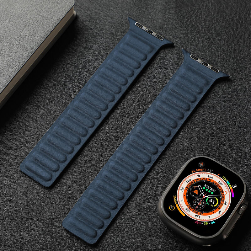 สาย Finewoven สำหรับสายคาด Apple Watch อัลตร้า2 49มม. 44มม. 40มม. 45มม. 41มม. 41มม. ห่วงแม่เหล็กของแท้ iWatch Series 9 8 SE 7