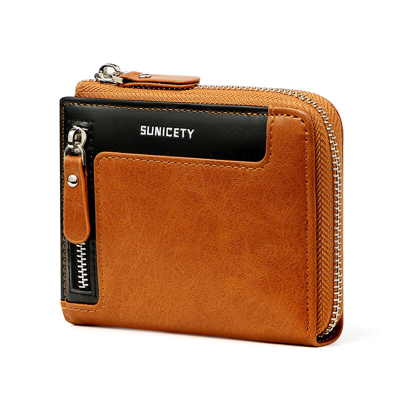 PU Leather Zipper Wallet para homens, titulares de cartão, bolsa de moedas, bolsa curta, portátil masculino, designer de luxo, RFID