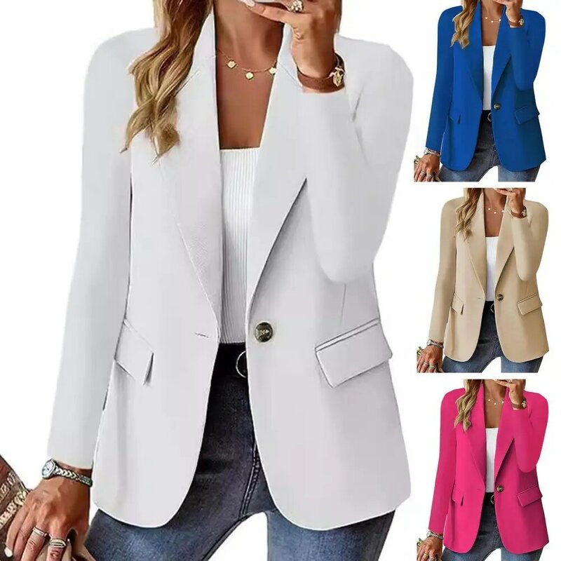 ラペルポケット付きの女性用ビジネススーツジャケット、エレガントな女性用コート、スタイリッシュなワークウェア、オフィス用のプロのアウター