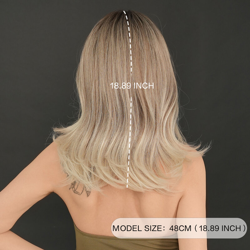 7JHH-Perruque Synthétique Blonde avec Raie au Milieu pour Femme, Cheveux avec Racines Foncées, Haute Densité, Fibre de Haute Qualité