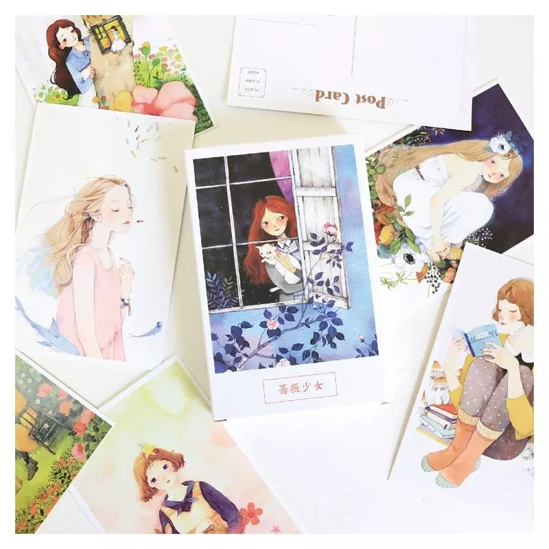 Tarjetas postales en caja, una variedad de tarjetas de bendición, tarjetas de felicitación, creativas, pequeñas y frescas, papel de carta de arte, 30 hojas