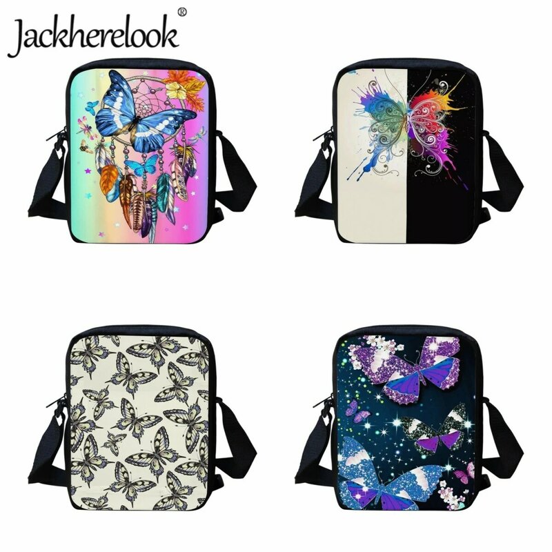 Jackherelook Artistic Butterfly Pattern Messenger Bag for Children School Bags Fashion Girl's Crossbody Bags Boy's Shoulder Bag