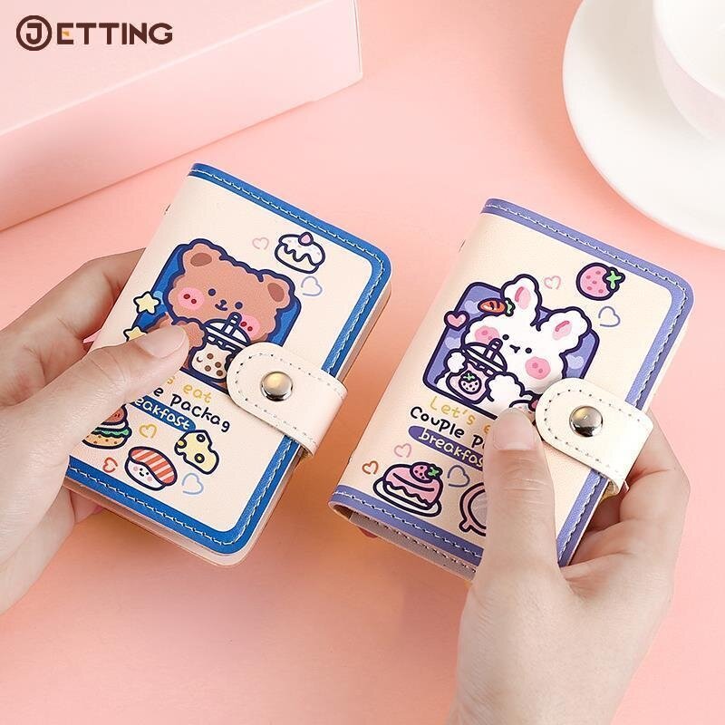1PC Kawaii Bear PU Leather Card Holder Cute Multi Grid Business ID Credit Bank Card Case Photocards Holder Small Portable Wallet
