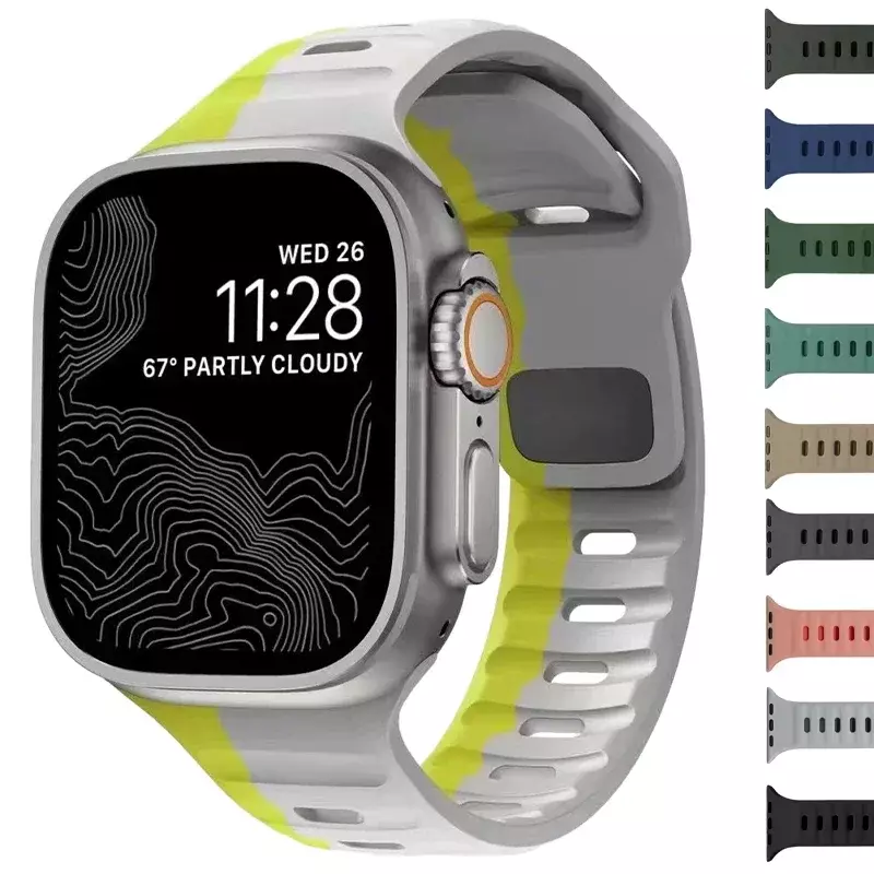 สายนาฬิกาซิลิโคนนิ่มสำหรับสายคาด Apple Watch อัลตร้า2 49มม. 44มม. 45มม. 42มม. 41มม. 42มม. 42มม. สายนาฬิกากีฬา iWatch serise 5 6 7 8 9