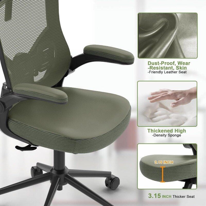 Kursi meja jala ergonomis, kursi komputer punggung tinggi-sandaran kepala dapat diatur dengan lengan lipat, penopang pinggang, Eksekutif putar