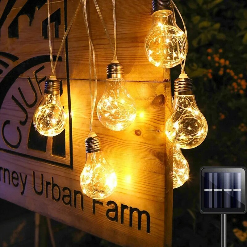 Lampu bohlam LED tenaga surya, lampu taman peri luar ruangan tahan air, tali lampu ornamen pesta pernikahan Natal karangan bunga