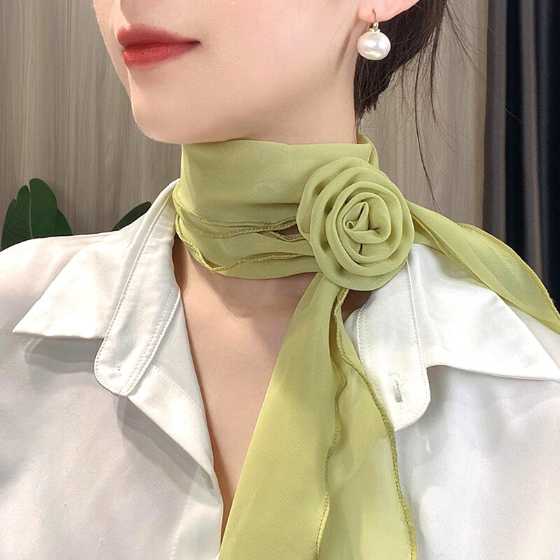Mesh Thin Gauze Breathable Thin Scarf For Women Rose Decoration Long Scarf Parties Clothing Accessories Gifts Girls