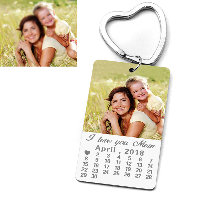 Custom Calendar Photo Keychain Personalized Picture Key Ring Photo Key Chain Gift for Mom Dad Anniversary Gift Father's Day Gift