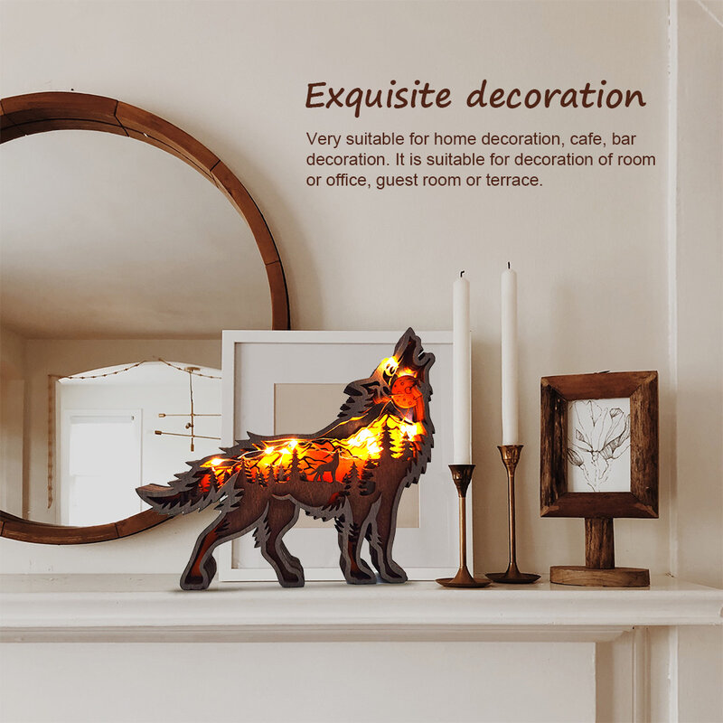 Ornamento animale in legno camera da letto Desktop comodino scultura decorazione cava ufficio regali di festa senza luce