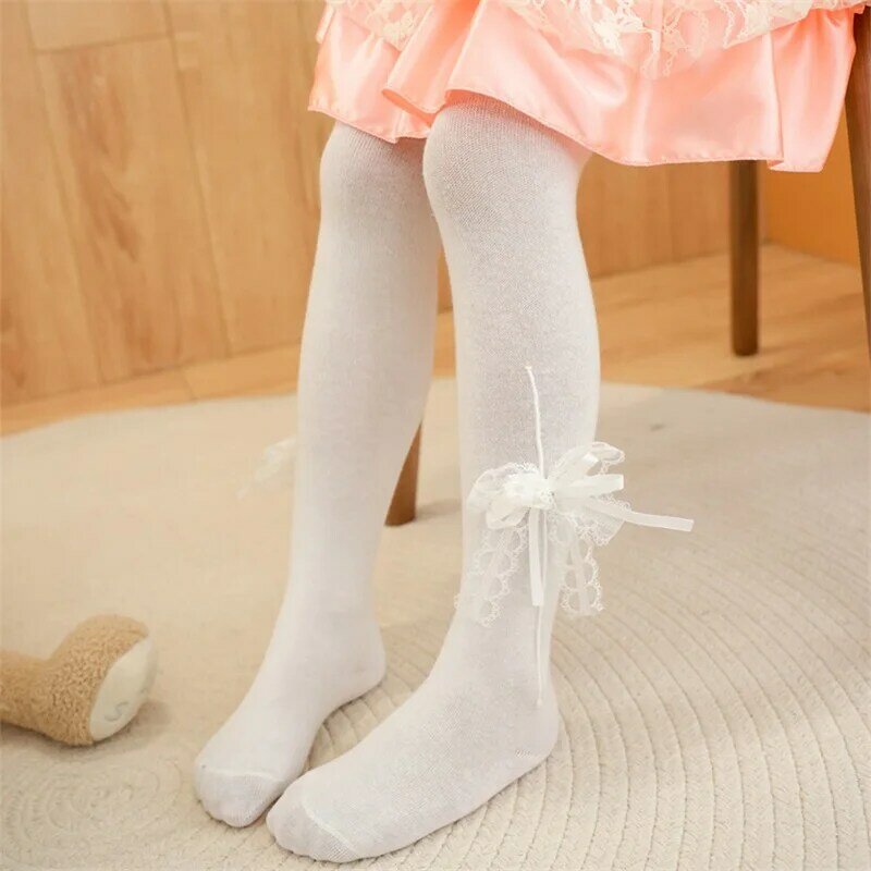 Toddler Kids Girls Stockings Cute Rhinestone Double Bowknot Lolita Princess Dance Ballet Tights High Waisted Footed Pantyhose