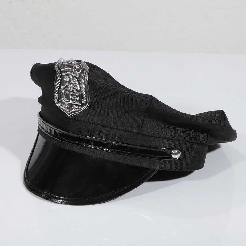 Chapeau de policier réglable en damier pour adultes, uniforme de flic d'Halloween, accessoires de cosplay, insigne, accessoire de olympiques
