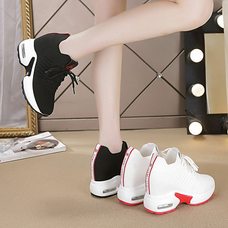 Sapatilhas femininas de salto alto, sapatos casuais femininos, cunhas, sapatos de plataforma, tênis de fundo grosso, novo, verão, outono, 2023