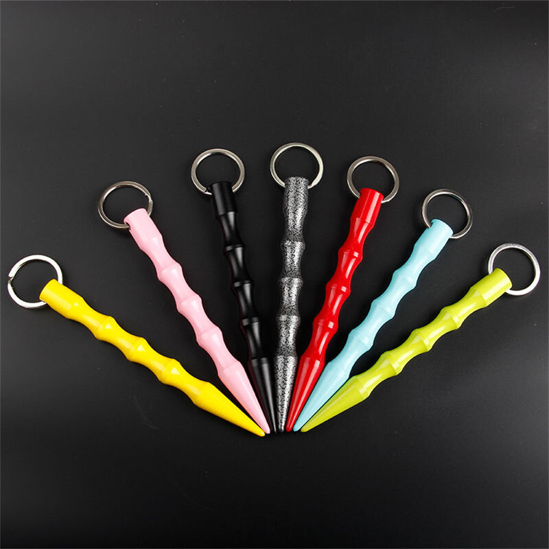 Candy Color Keychain For Women Fashion 2024 Outdoor Stick Student Trend Key Pen Aluminum Pointed Car Keyring Pendant Accessories