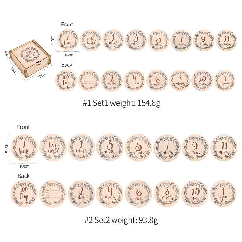 8Pcs Wooden Baby Milestone Cards Number Monthly Memorial Cards Wooden Engraved Age Photography Accessories Baby Birthing Gift