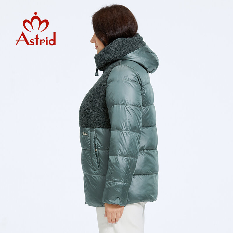 Astrid jaket wanita ukuran besar, pakaian luar mantel empuk jahitan mode atasan bulu palsu 2023 musim dingin 10003