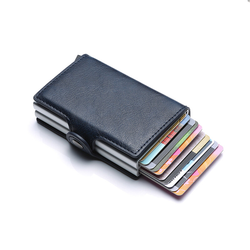Tempat kartu kredit serat karbon pria, dompet tempat kartu kredit Bank Anti Rfid ganda, dompet logam bisnis Bank minimalis hadiah