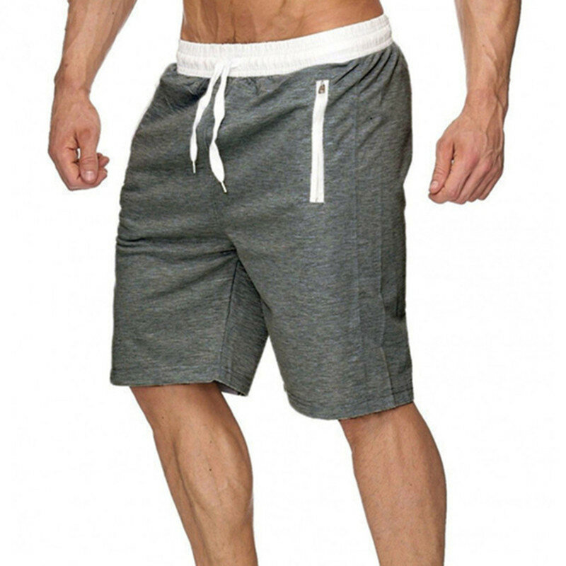 Calção de cordão monocromático masculino, calça de 5 polegadas, casual, esportivo, com zíper, bolso, corrida, verão