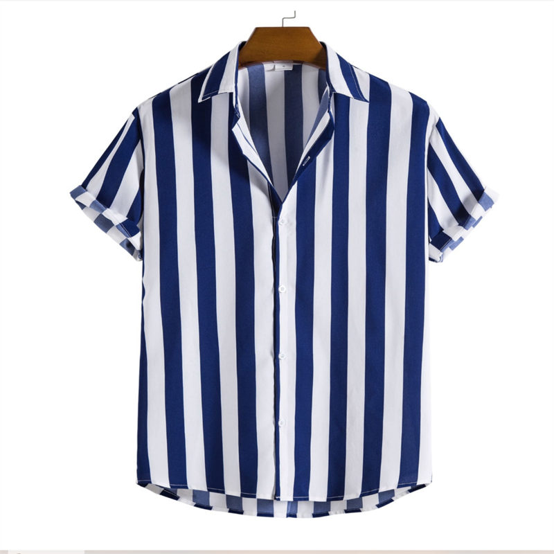 2024 koszula męska koszula z guzikami letnia koszula 8 kolorów klapy z krótkim rękawem w paski odzież moda Hawaii Casual Beach 5XL