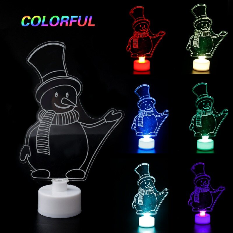 LED Night Light Colorful Acrylic Christmas Tree Snowman Flicker Night Lamp Party Children Bedroom Home Decoration Birthday Gift