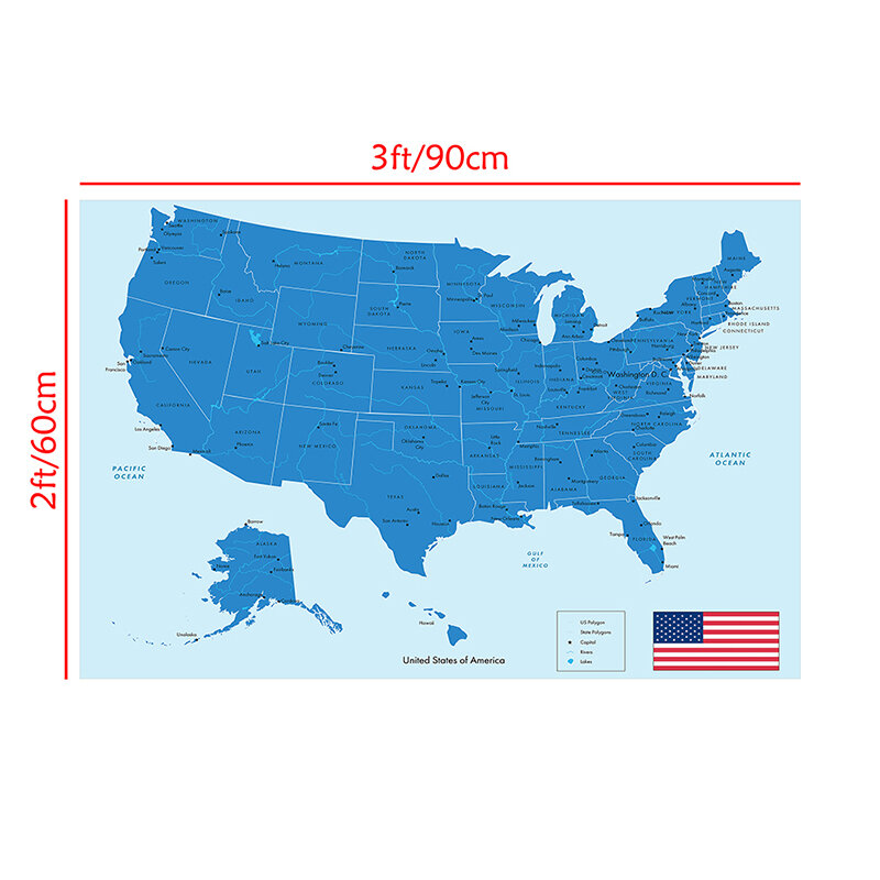 90*60cm The United States Map Non-woven Canvas Painting Wall Art Poster Decor for Living Room Office Decoration School Supplies