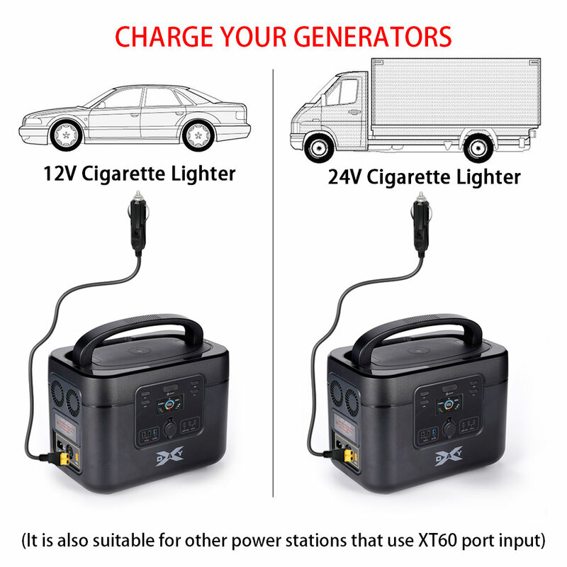 Car Cigarette Lighter to XT60 Cable 12V 24V Charging Cable Portable Power Station Outdoor Battery Power Storage Charging Cable