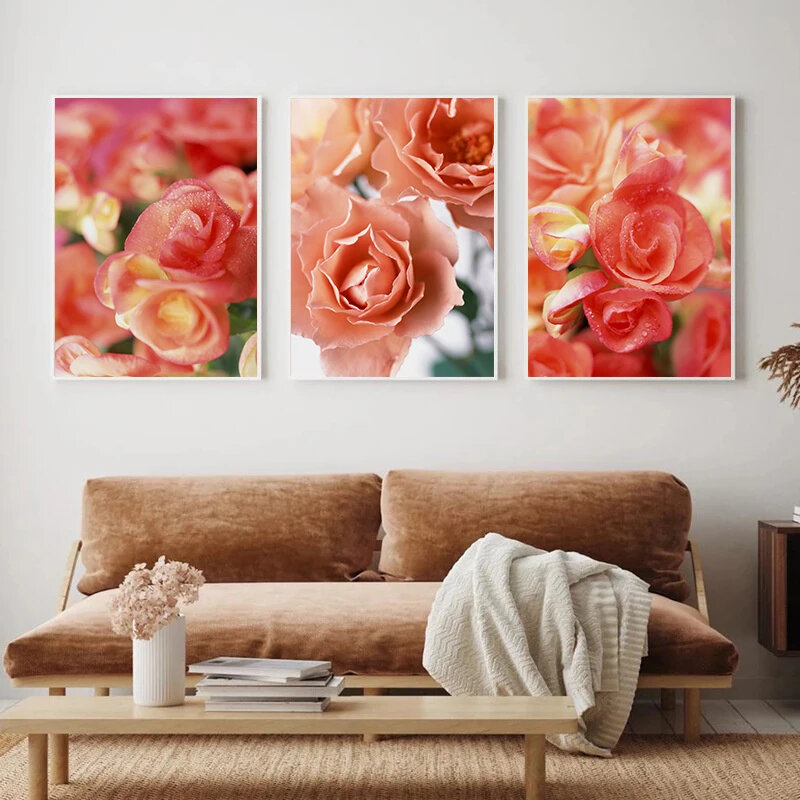 Red Flower Rose Plant Floral Leaf Wall Painting Canvas Print Poster Nordic Minimalism Living Room Art Picture Decoration