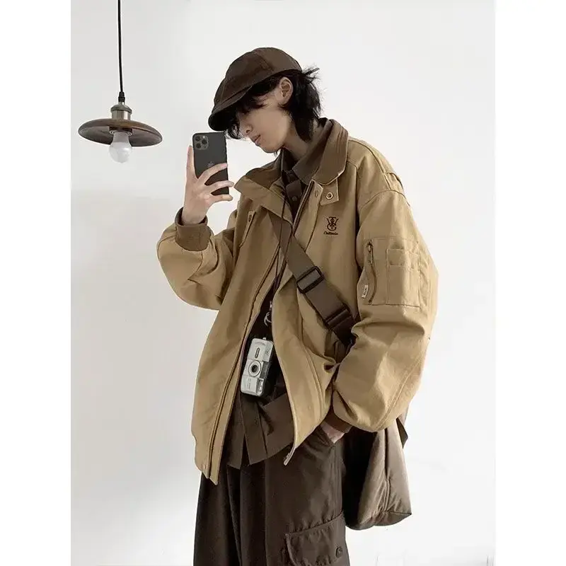 Chaqueta Vintage Y2k japonesa para mujer, abrigos Harajuku de gran tamaño, chaquetas bordadas de estilo coreano informal, moda de otoño e invierno