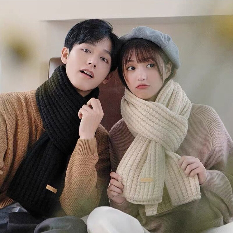 Korean Scarves For Women Men In Autumn And Winter Thickened Thermal Knitted Scarf Unisex Scarf Long Size Warmer Scarves Gifts