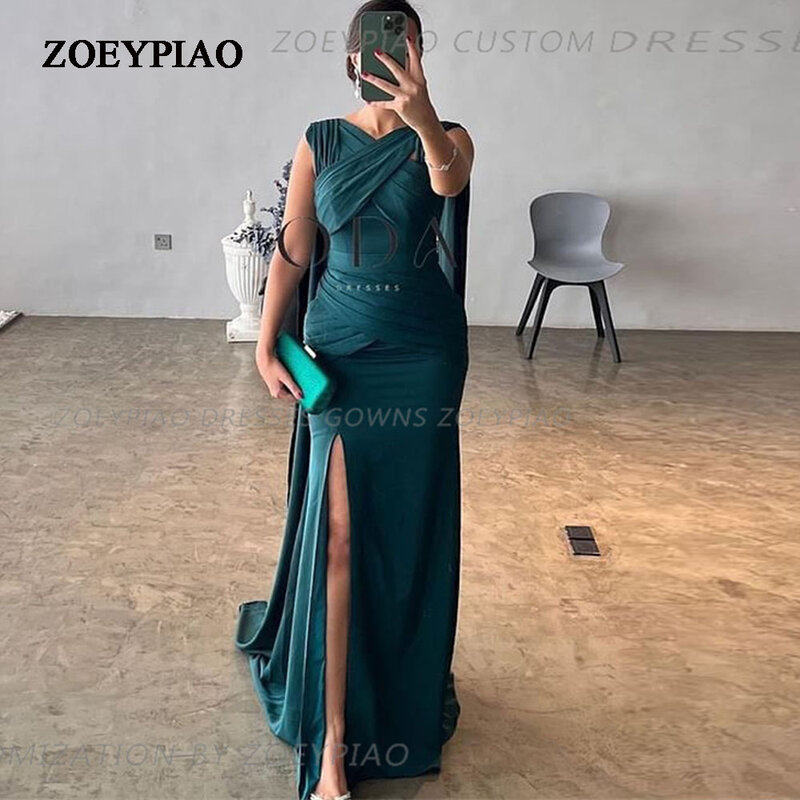 Luxurious Green Dubai Prom Gown Women's V Neck Mermaid Party Evening Gowns Saudi 2024 New Side Slit Formal Occasion Dresses