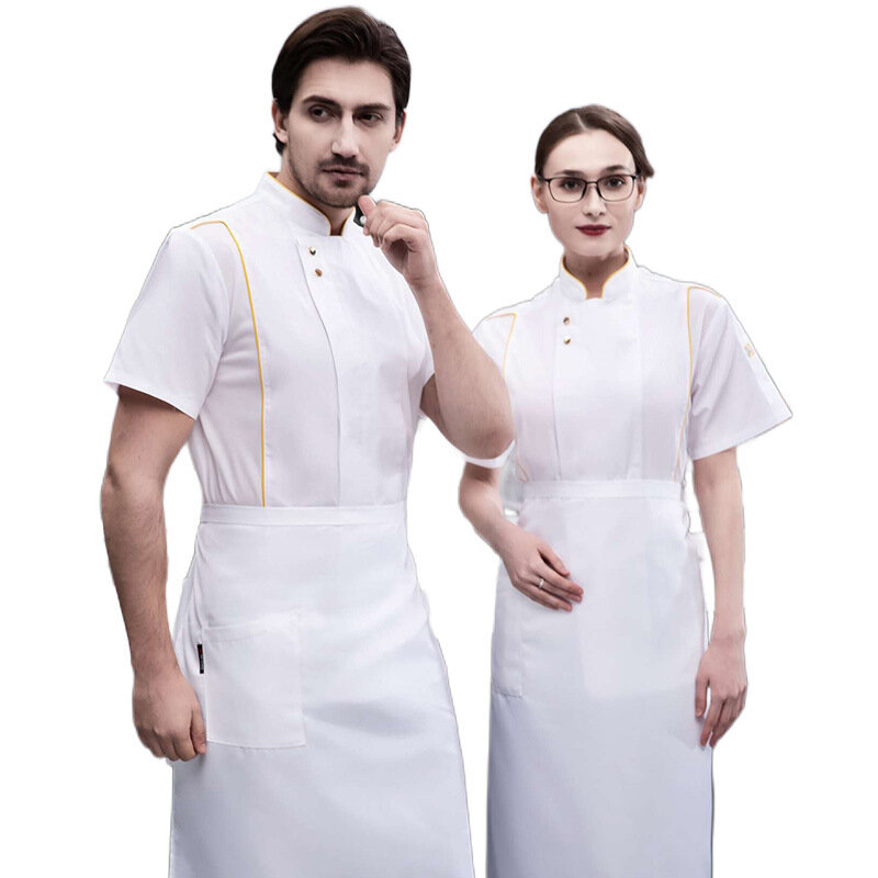 Chinese Style Hotel White Overalls Half Men's Dining Restaurant Kitchen Chef Short Sleeve