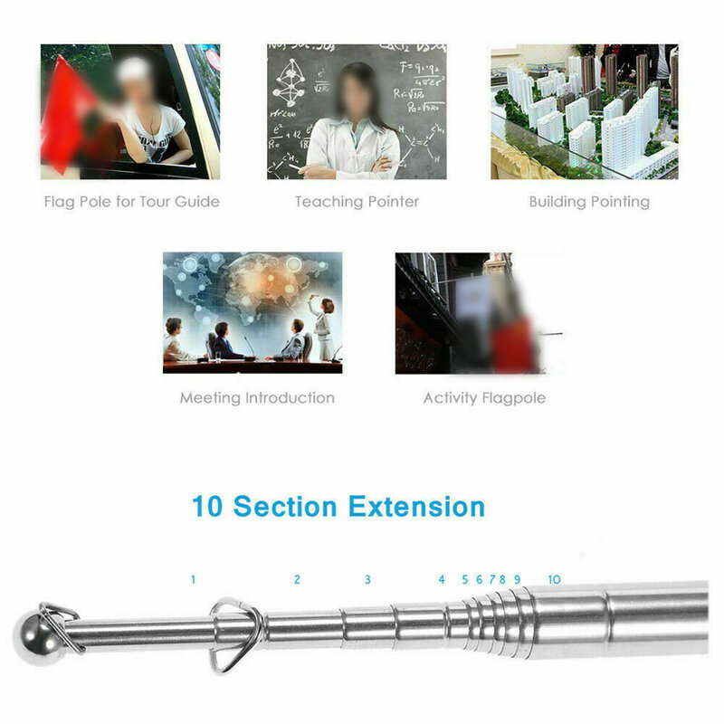 1.6M 7 Section Portable Handheld Stainless Steel Telescopic Flagpole With Rubber Cover Garden Flagpole Garden Decorations