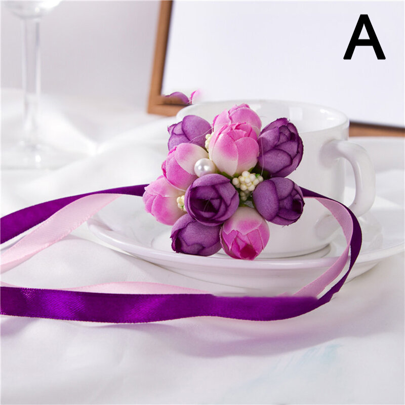 Silk Flower Bridesmaid Wrist Corsages, pulseira de pulso para casamento, dança banquete, eventos do partido Acessórios