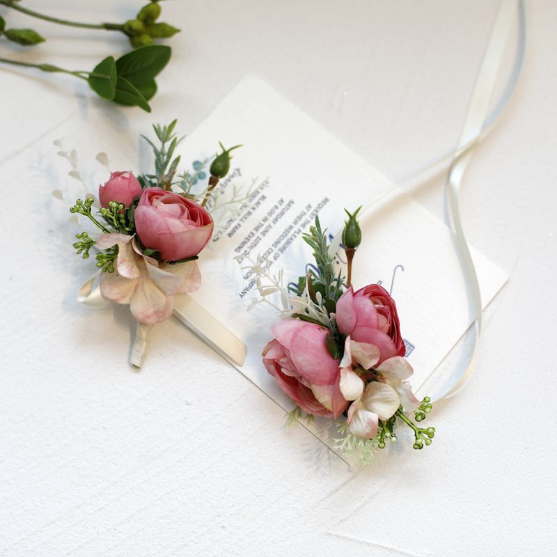 Corsage de Fleurs de Poignet pour Demoiselle d'Honneur, Boutonnière de ixde Bal, Bracelet en Tissu, Fleurs à Main, Accessoire Fourniture de Mariage